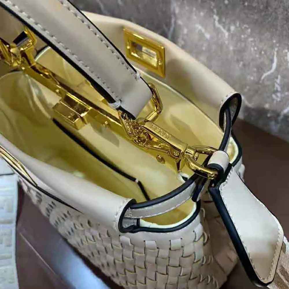Fendi Women Peekaboo Mini Beige Braided Leather Bag - image 10