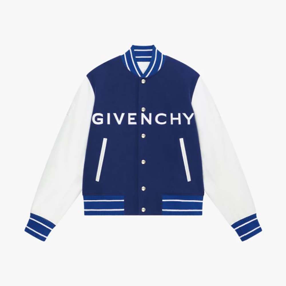 Front view of Givenchy Women Bomber Jacket in Wool and GIVENCHY Leather