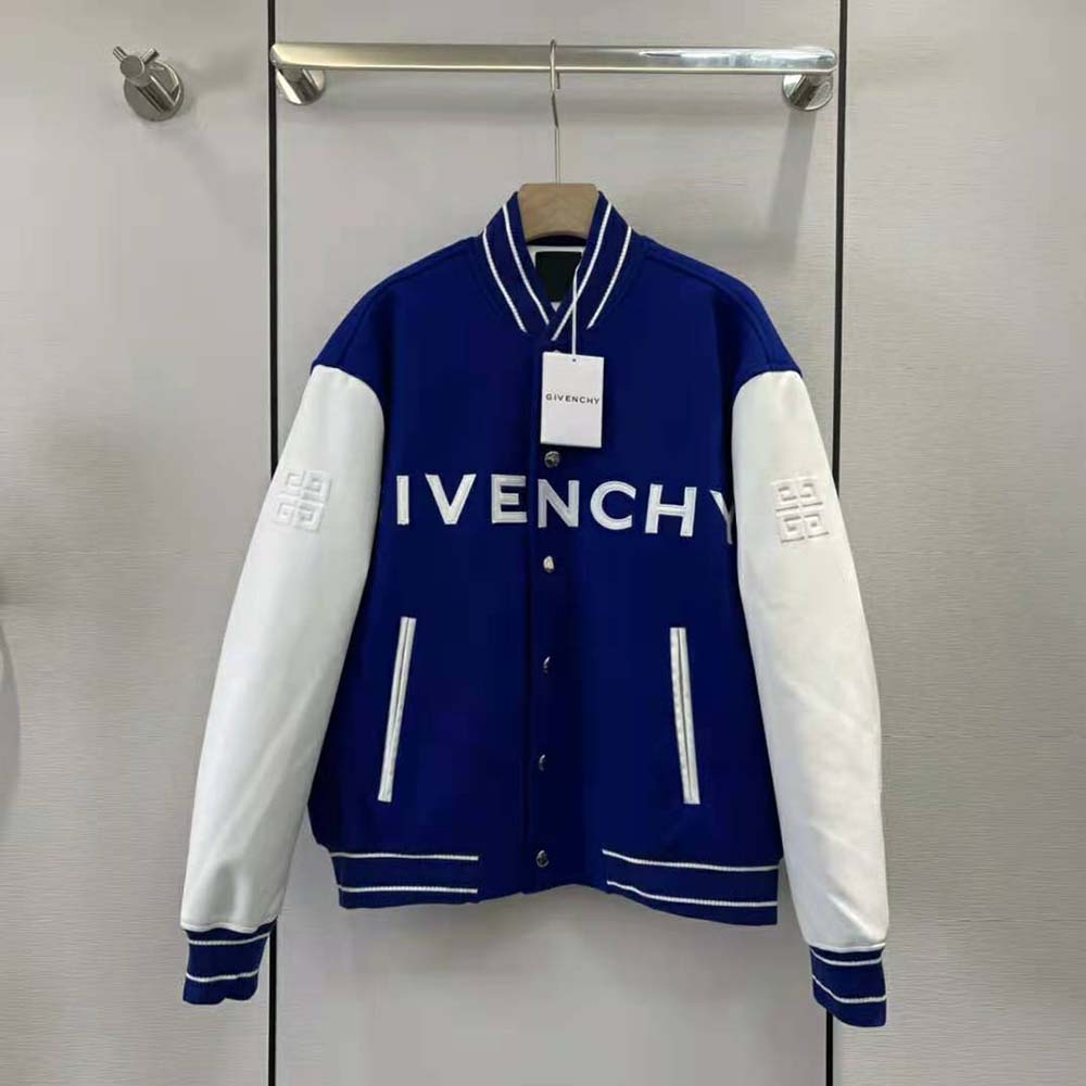 Close-up of leather detailing on Givenchy Women Bomber Jacket white and blue