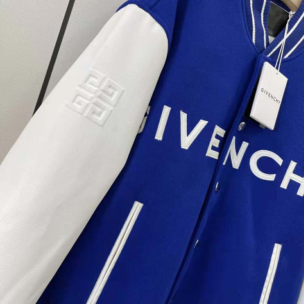 Givenchy Women Bomber Jacket in Wool and GIVENCHY Leather – White/Blue - image 7
