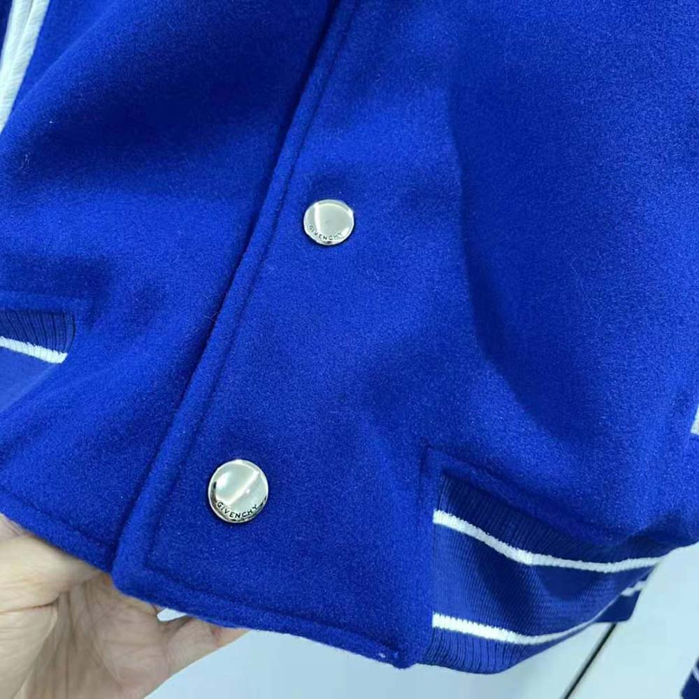 Givenchy Women Bomber Jacket in Wool and GIVENCHY Leather – White/Blue - image 9