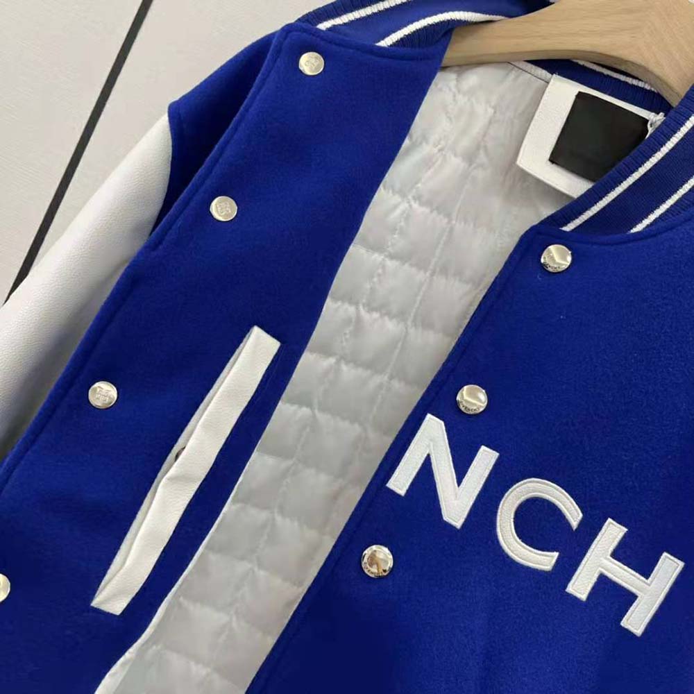 Givenchy Women Bomber Jacket in Wool and GIVENCHY Leather – White/Blue - image 5