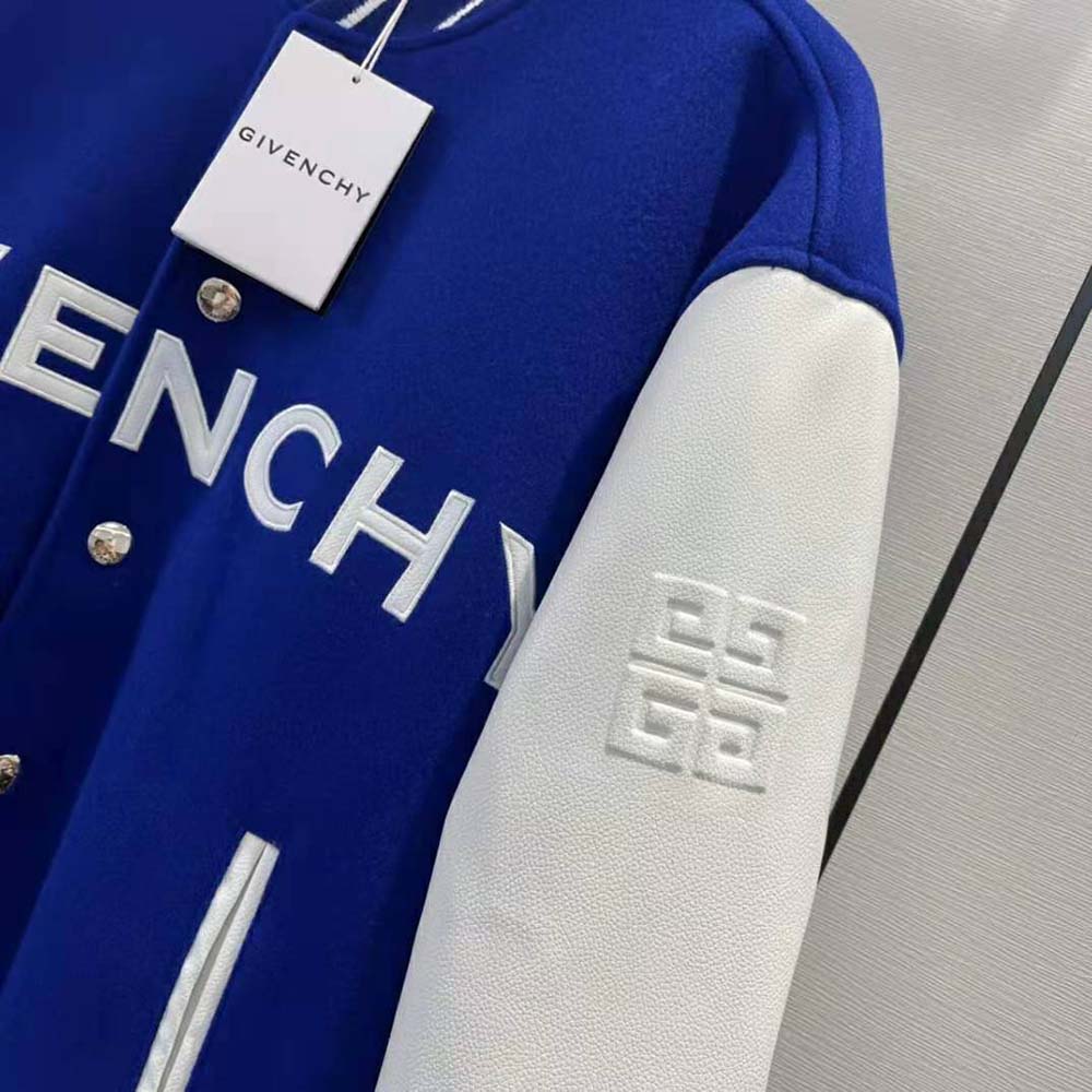 Givenchy Women Bomber Jacket in Wool and GIVENCHY Leather – White/Blue - image 6
