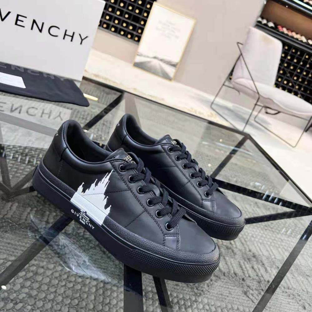 Overhead view showing lace-up and sole design on Givenchy leather sneakers