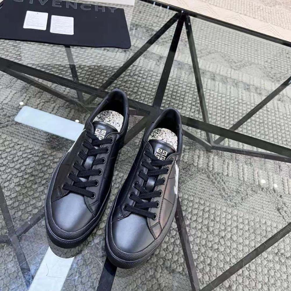 Close-up of Disney castle embroidery on Givenchy sneakers’ leather upper