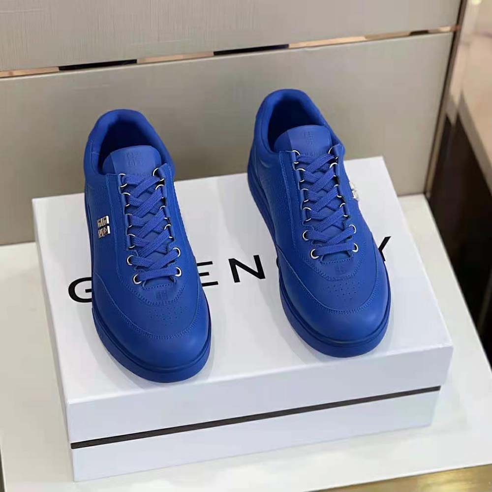 Close-up of blue leather and signature hardware on Givenchy Men G4 Sneakers