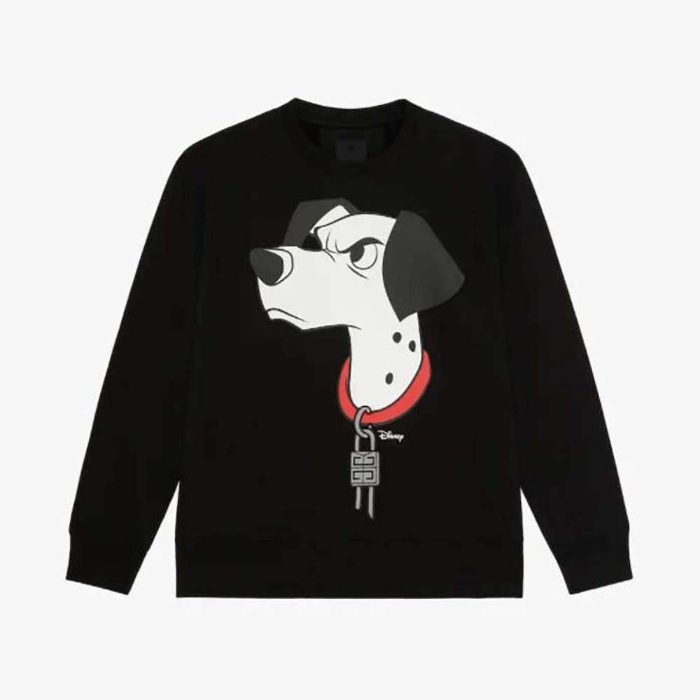 Front view of Givenchy Women Slim Fit 101 Dalmatians Sweatshirt in black
