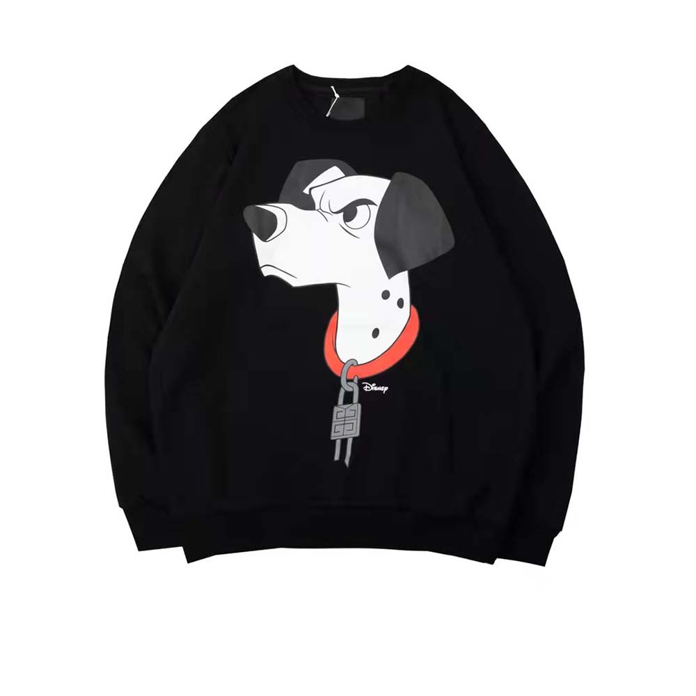 Close-up of embroidered 101 Dalmatians detail on Givenchy sweatshirt