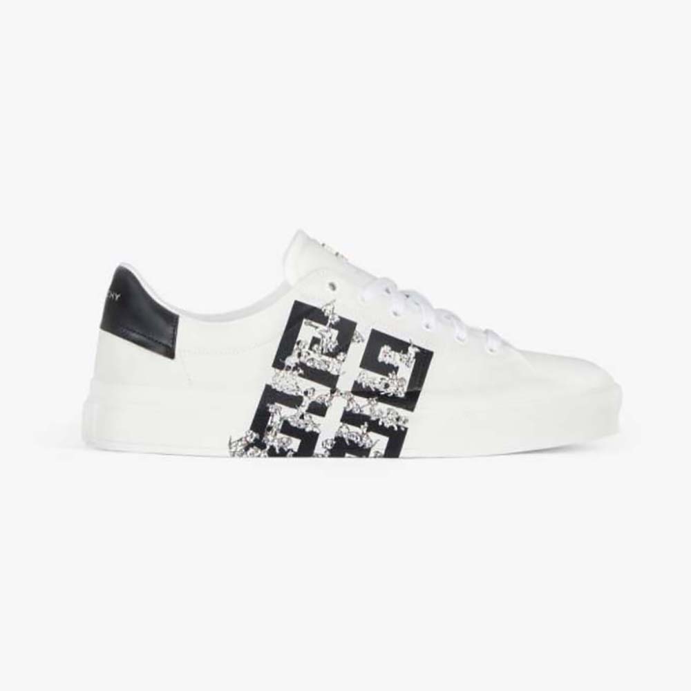 Side profile of Givenchy Men 101 Dalmatians City Sport Sneakers in white leather
