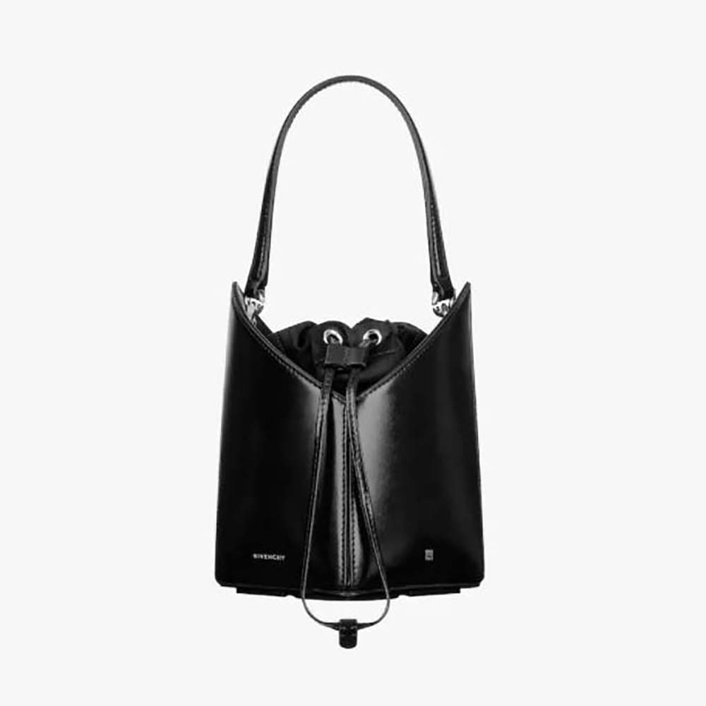 Front view of Givenchy Women Mini Cut Out Bucket Bag in Box Leather-Black
