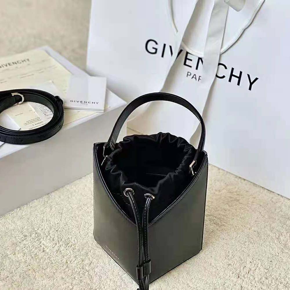 Givenchy Women Mini Cut Out Bucket Bag in Box Leather-Black - image 4