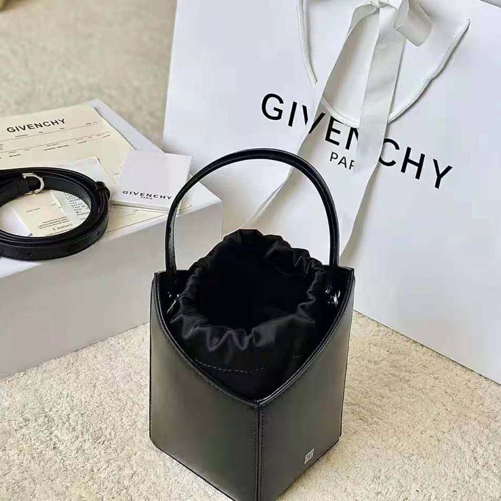 Side angle showing compact silhouette of Givenchy Women Mini Cut Out Bucket Bag