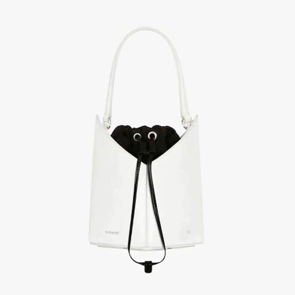 Front view of Givenchy Women Mini Cut Out Bucket Bag in Box Leather-White