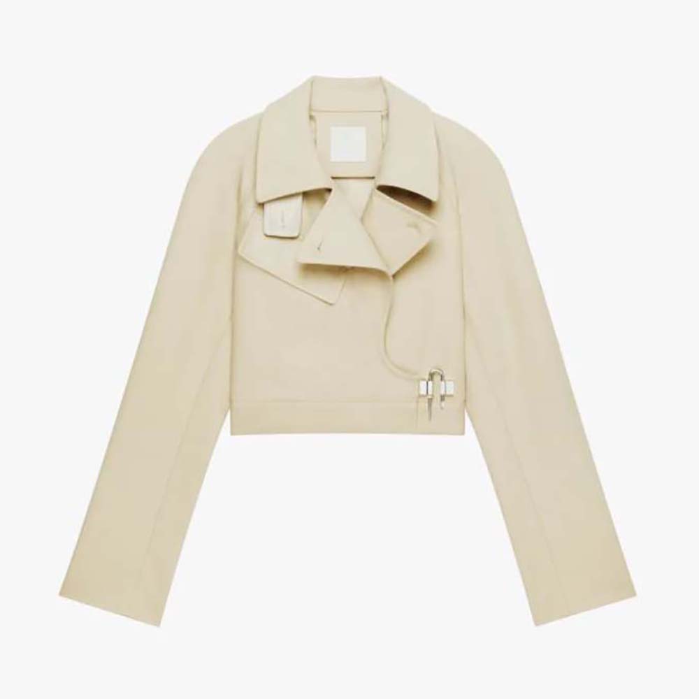 Front view of Givenchy Women Short Trench Coat in Light Beige