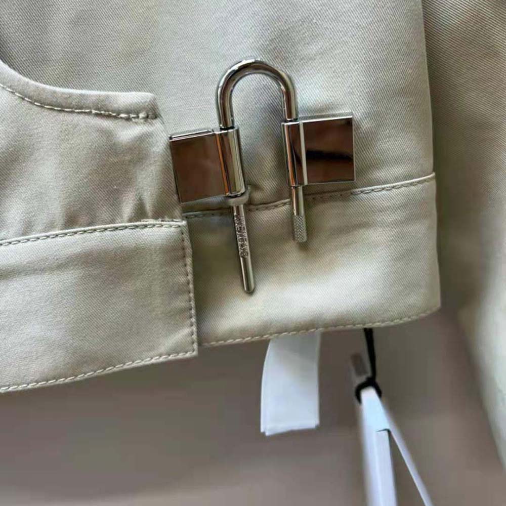 Givenchy Women Short Trench Coat in Cotton Twill with U-Lock Buckle – Light Beige - image 8