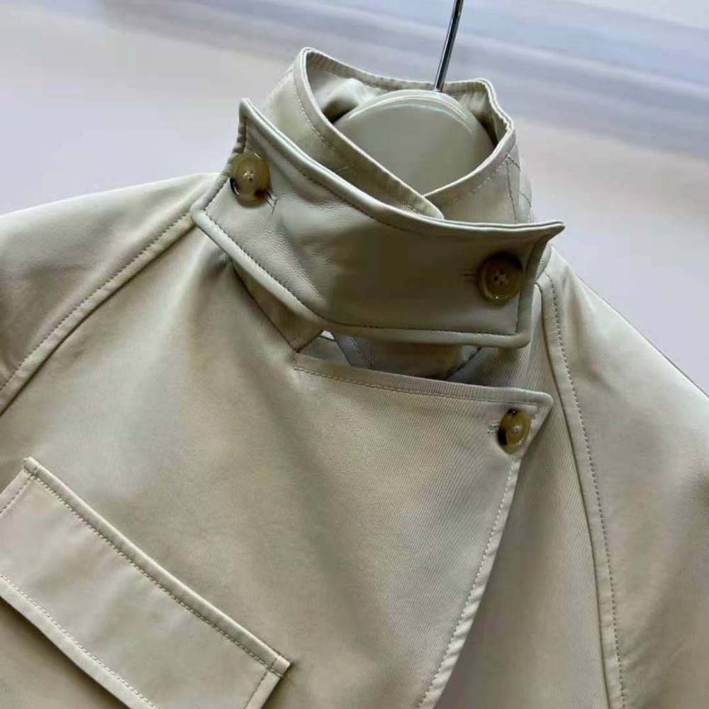 Givenchy Women Short Trench Coat in Cotton Twill with U-Lock Buckle – Light Beige - image 6