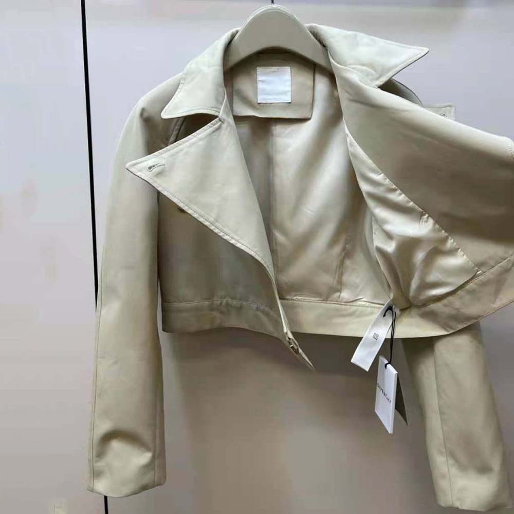 Givenchy Women Short Trench Coat in Cotton Twill with U-Lock Buckle – Light Beige - image 4