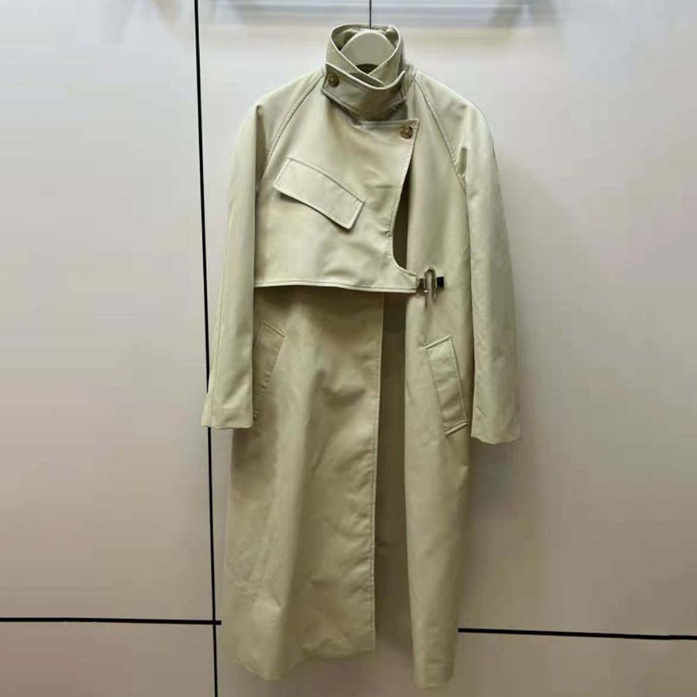 Close-up of U-lock buckle detail on Givenchy Women Trench Coat in Light Beige
