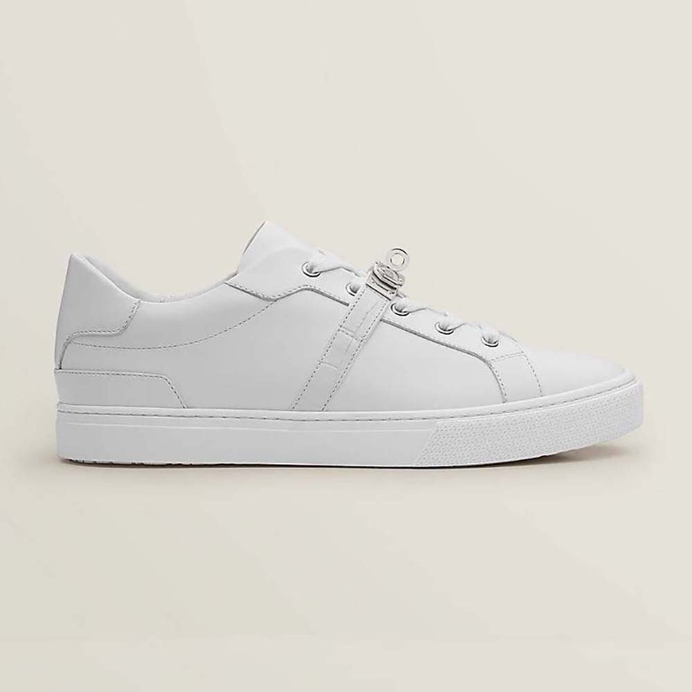 Side profile of Hermes Women Day Sneaker in white leather