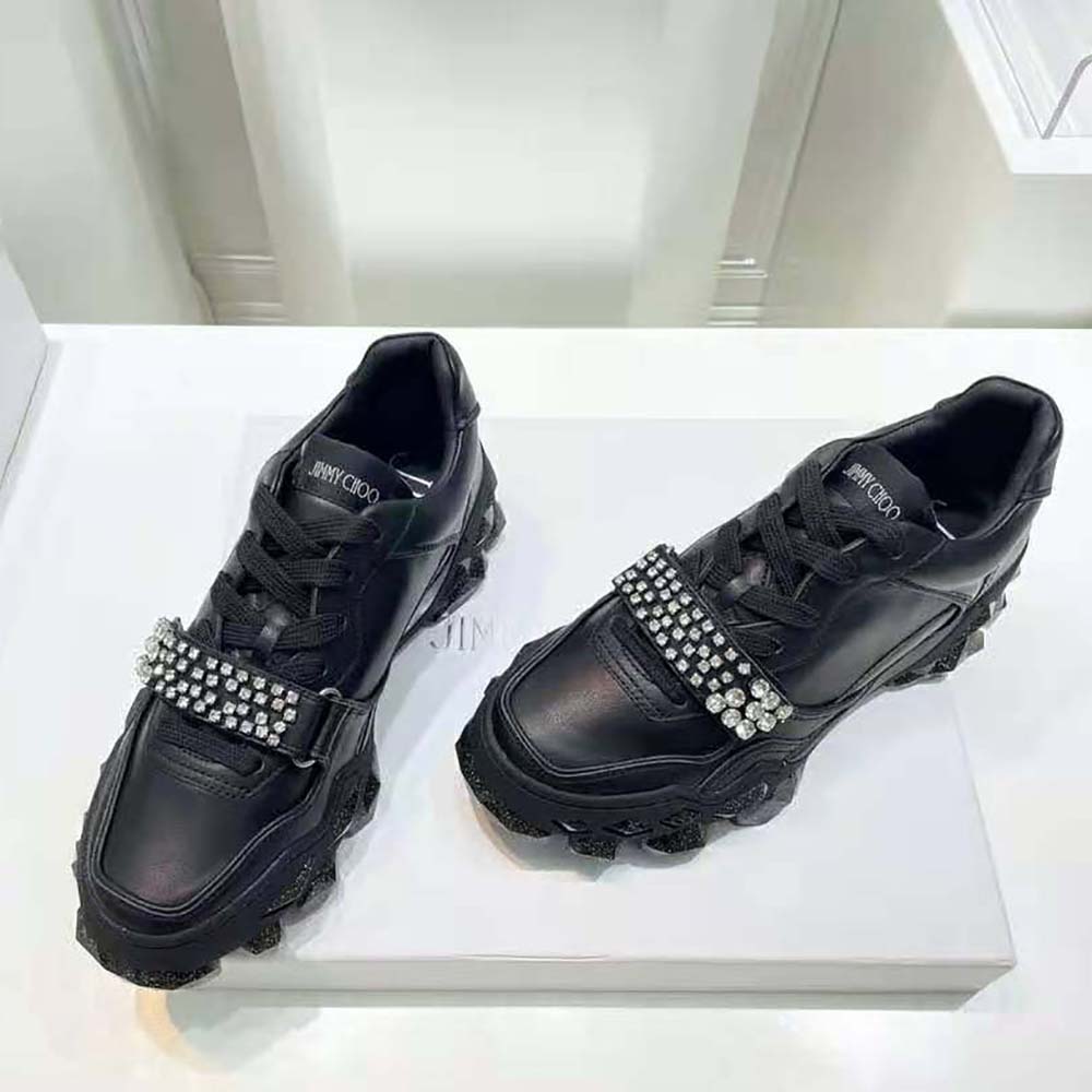 Jimmy Choo Women Diamond X Strap/F Black Calf Leather Low-Top Trainers with Crystal Strap - image 4