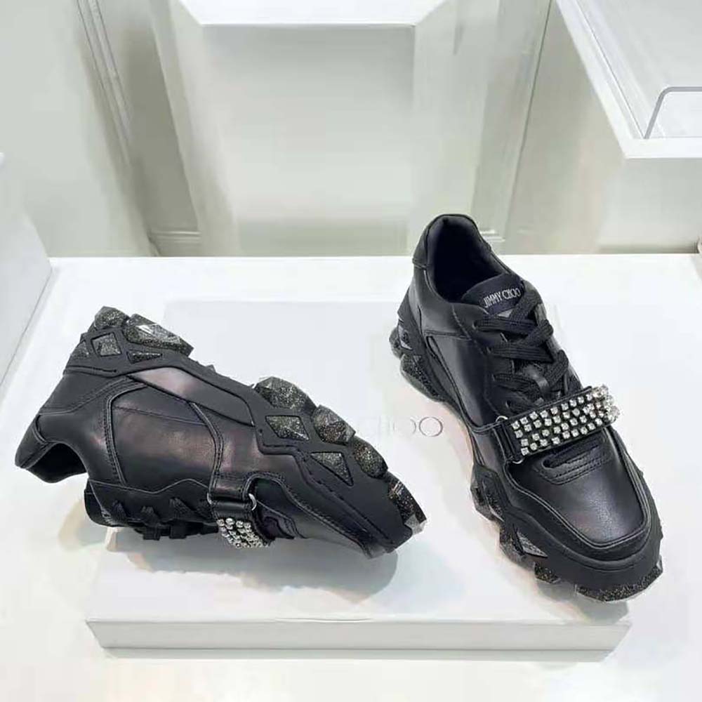 Jimmy Choo Women Diamond X Strap/F Black Calf Leather Low-Top Trainers with Crystal Strap - image 6