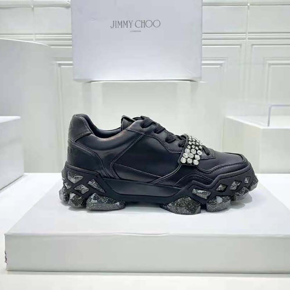 Jimmy Choo Women Diamond X Strap/F Black Calf Leather Low-Top Trainers with Crystal Strap - image 7