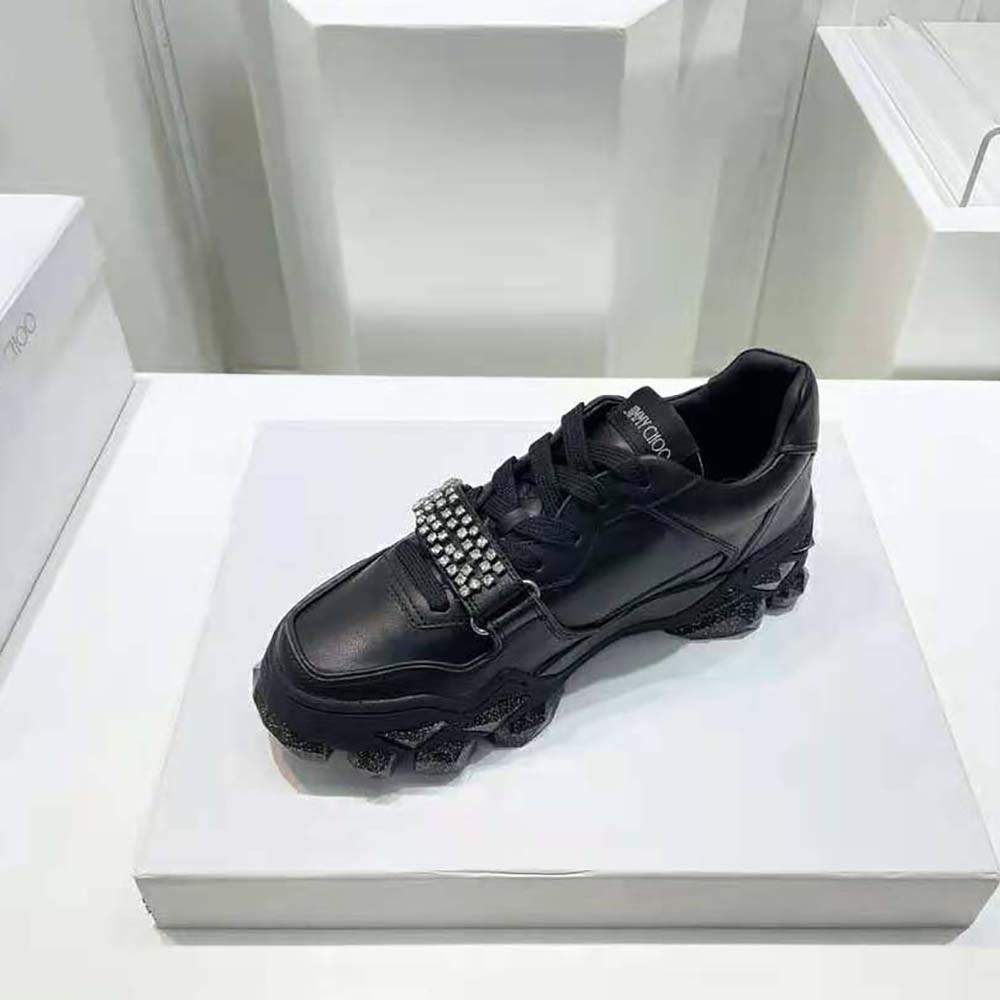 Jimmy Choo Women Diamond X Strap/F Black Calf Leather Low-Top Trainers with Crystal Strap - image 8