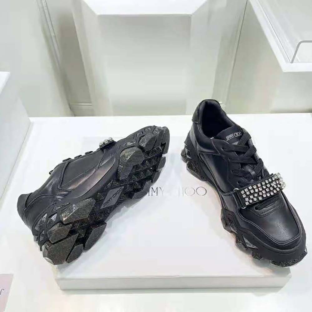 Jimmy Choo Women Diamond X Strap/F Black Calf Leather Low-Top Trainers with Crystal Strap - image 5