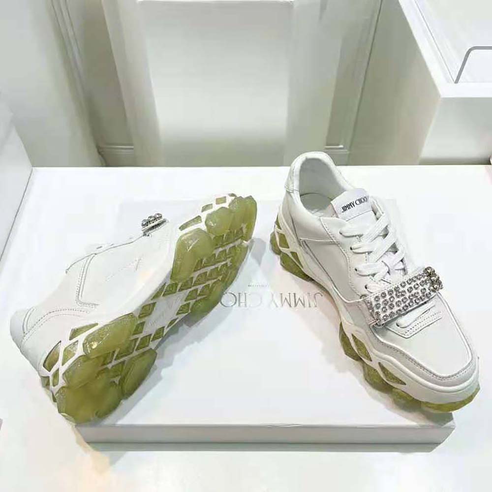Jimmy Choo Women Diamond X Strap/F White Calf Leather Low Top Trainers with Crystal Strap - image 10