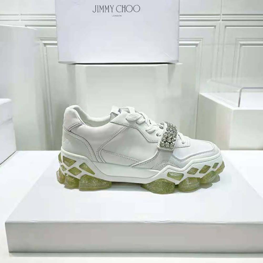 Jimmy Choo Women Diamond X Strap/F White Calf Leather Low Top Trainers with Crystal Strap - image 8