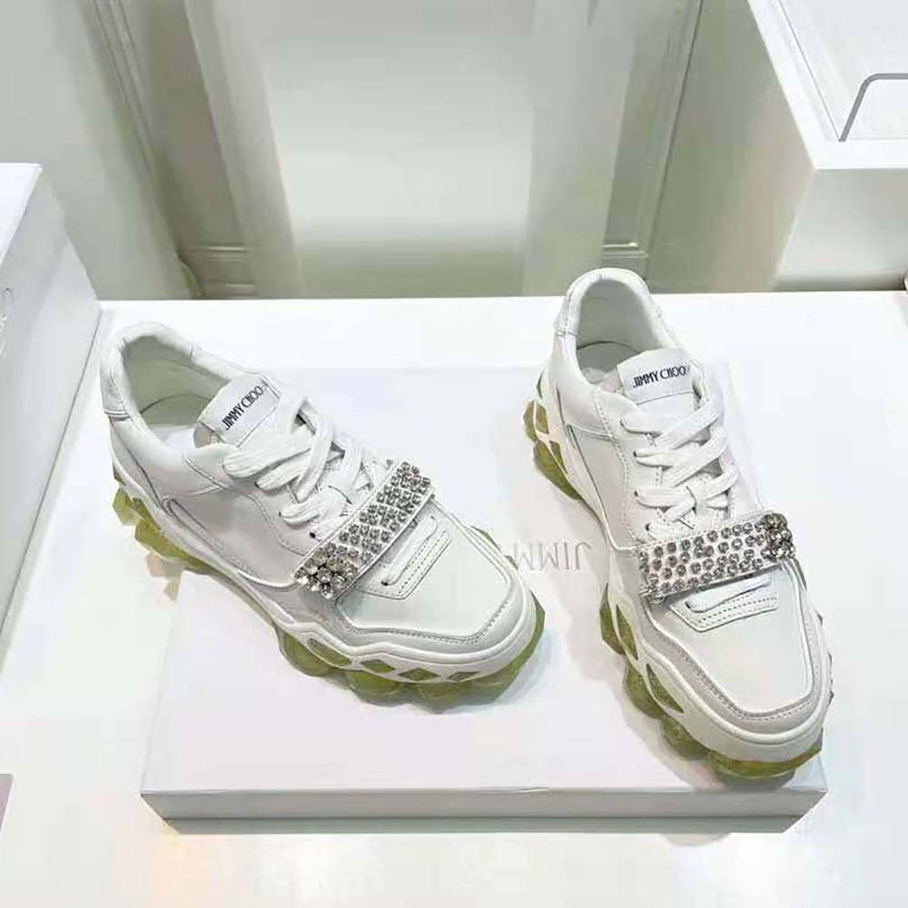 Overhead shot showing toe and heel detail of Jimmy Choo Diamond X Strap Trainers
