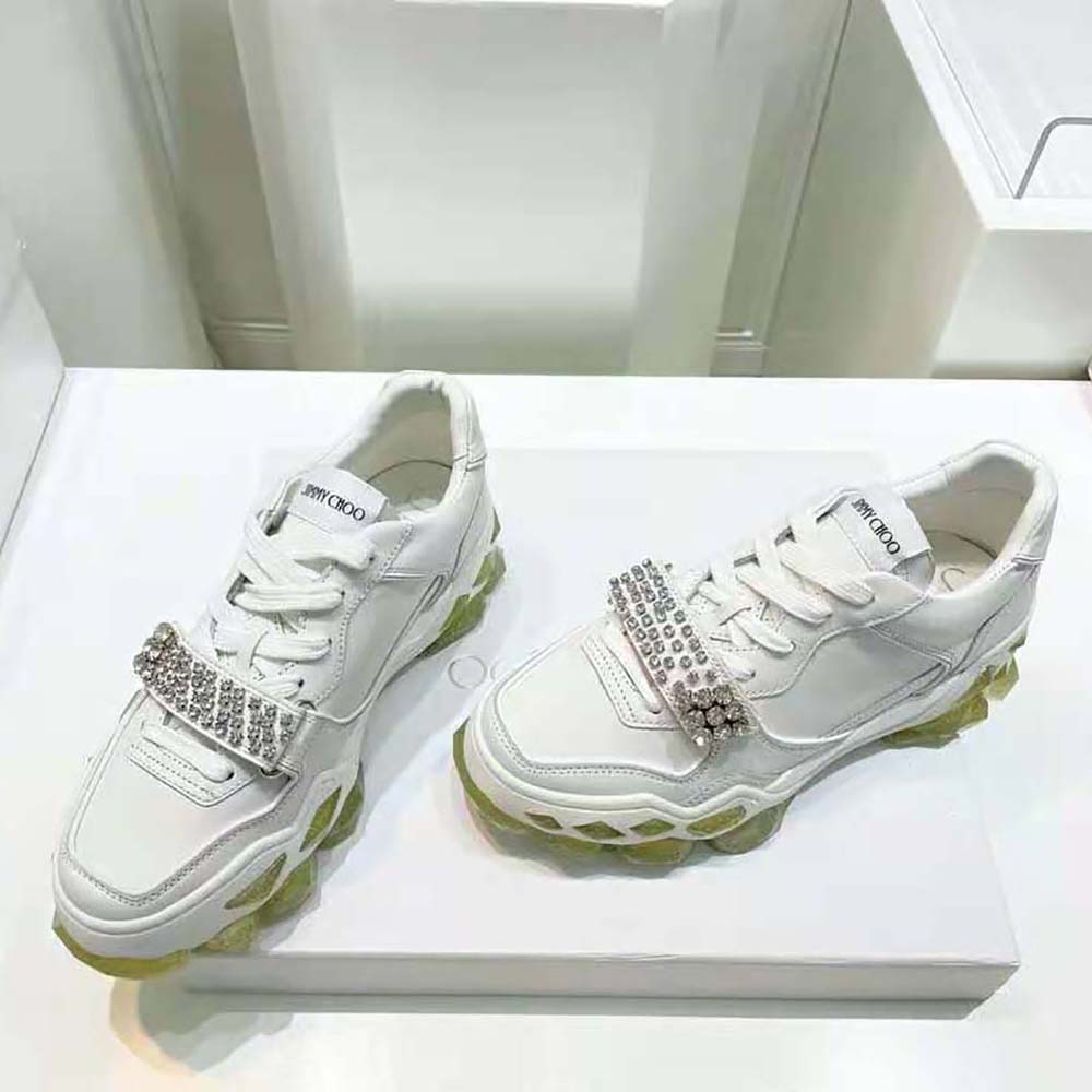 Jimmy Choo Women Diamond X Strap/F White Calf Leather Low Top Trainers with Crystal Strap - image 4