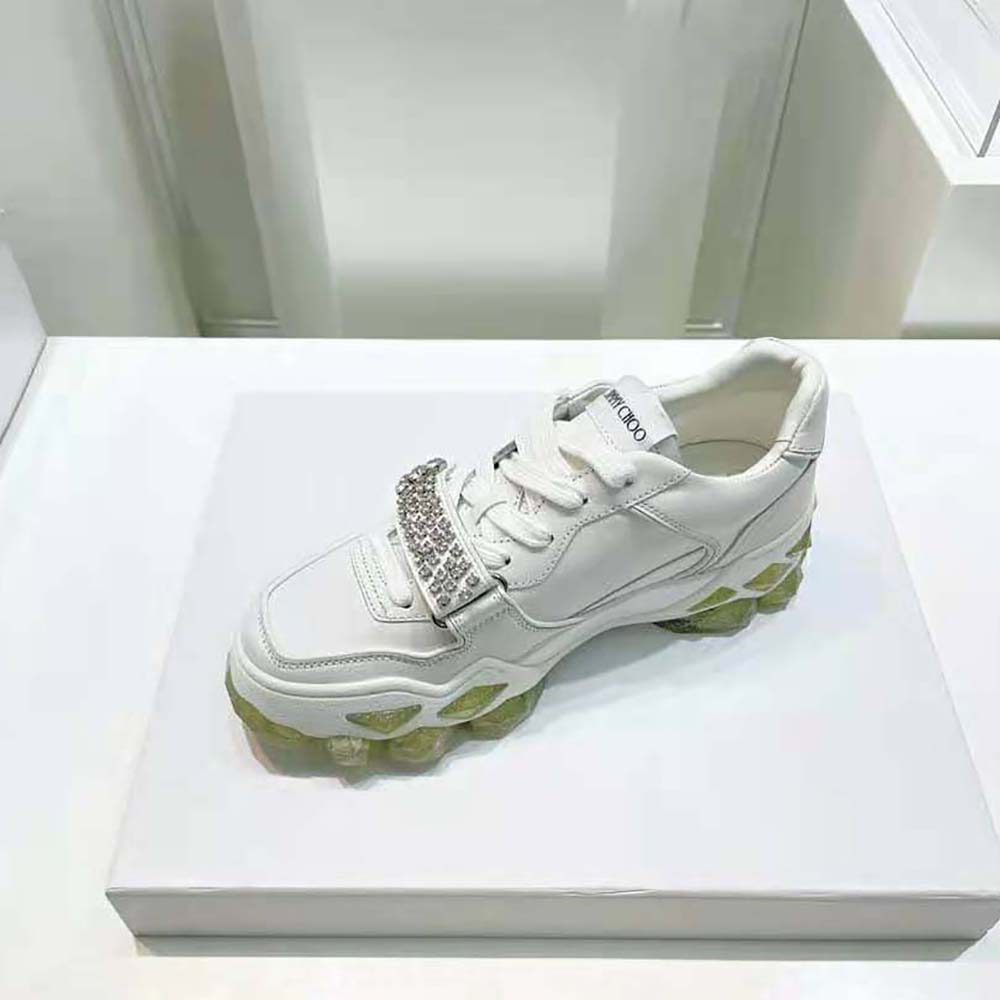 Jimmy Choo Women Diamond X Strap/F White Calf Leather Low Top Trainers with Crystal Strap - image 7