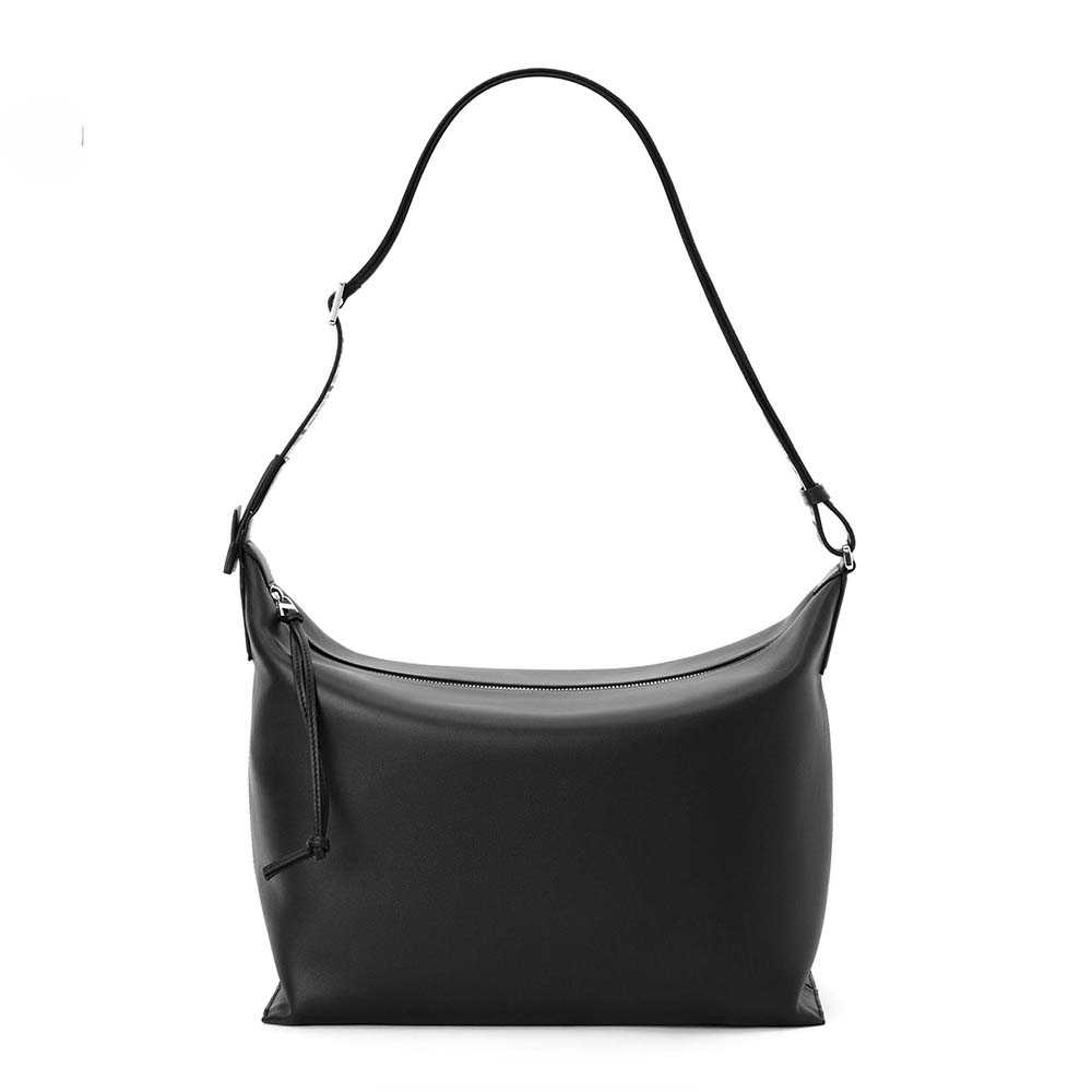 Front view of Loewe Women Cubi Crossbody Bag in black calfskin