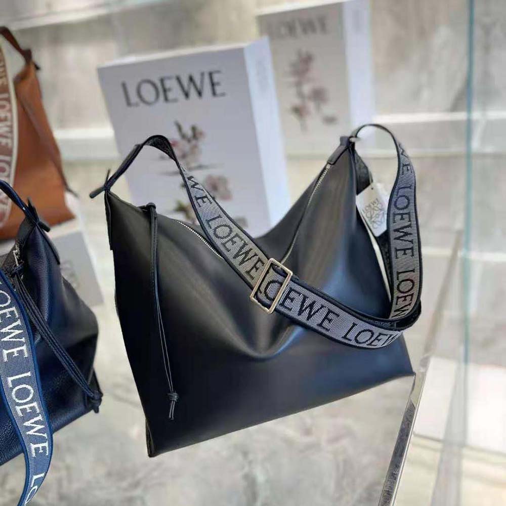 Loewe Women Cubi Crossbody Bag in Supple Smooth Calfskin and Jacquard-Black - image 4
