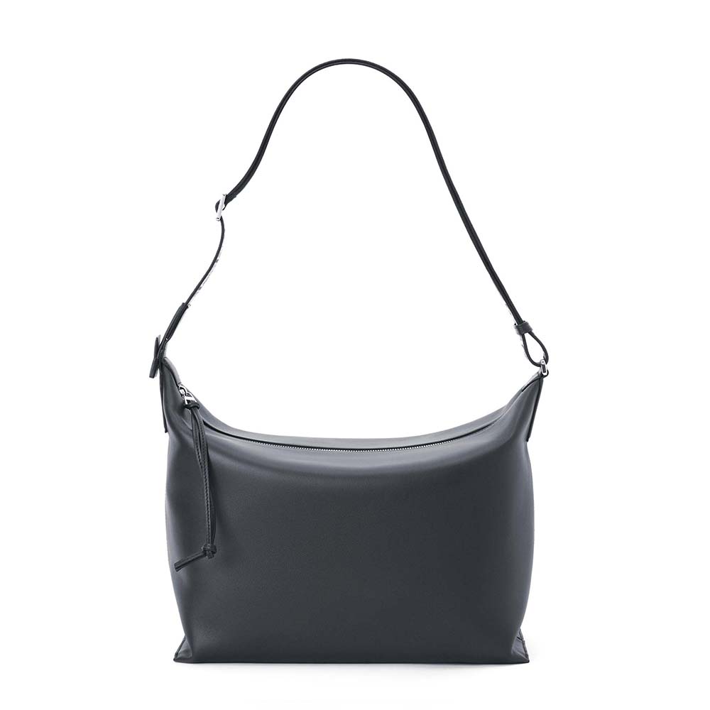 Front view of Loewe Women Cubi Crossbody Bag in navy calfskin and jacquard