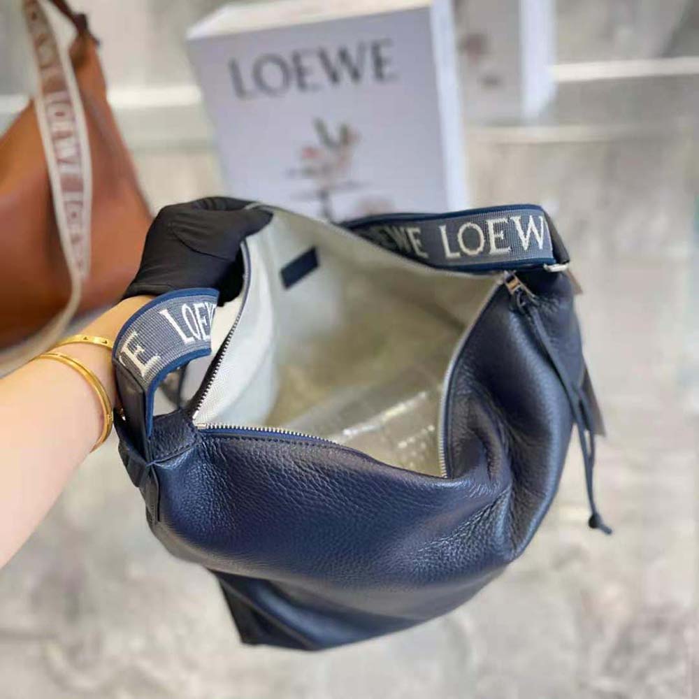 Loewe Women Cubi Crossbody Bag in Supple Smooth Calfskin and Jacquard-Navy - image 10