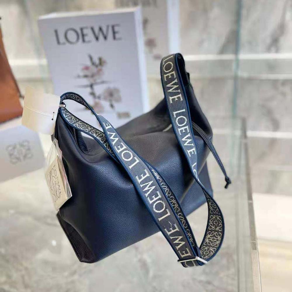 Loewe Women Cubi Crossbody Bag in Supple Smooth Calfskin and Jacquard-Navy - image 4