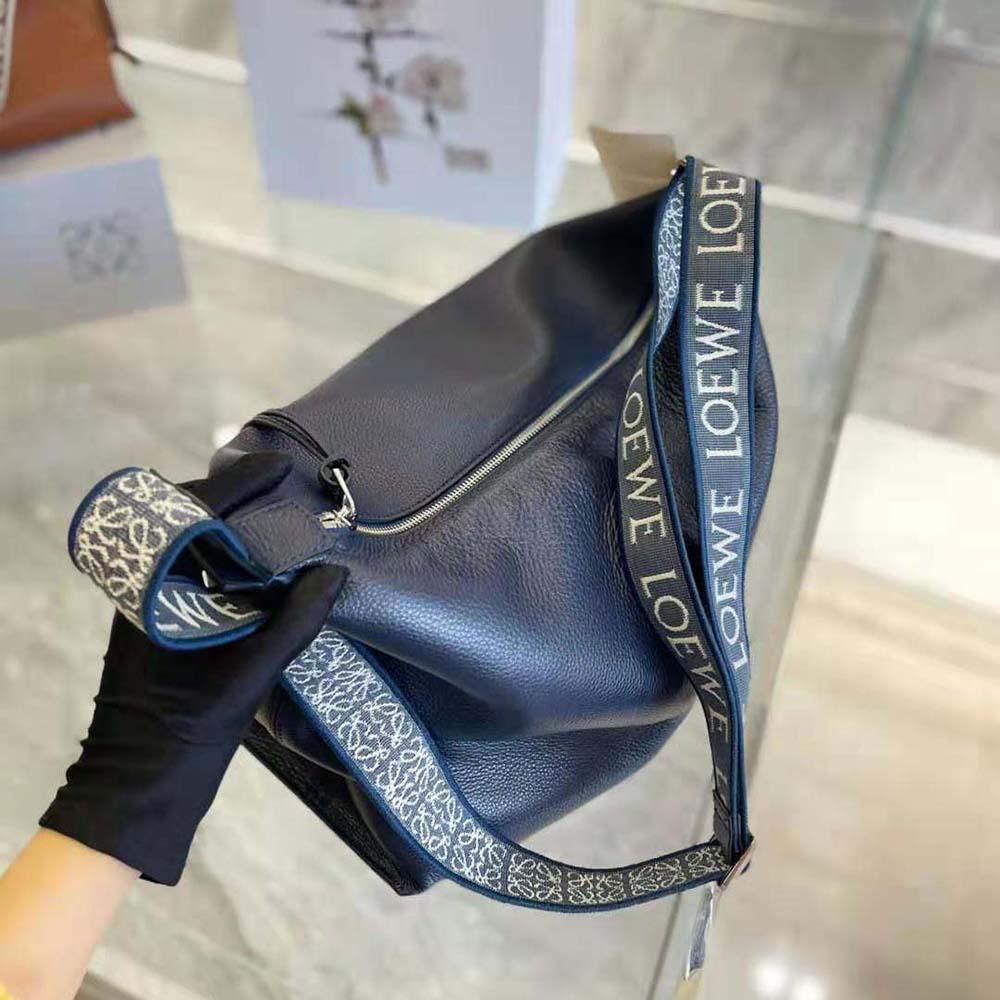 Loewe Women Cubi Crossbody Bag in Supple Smooth Calfskin and Jacquard-Navy - image 6