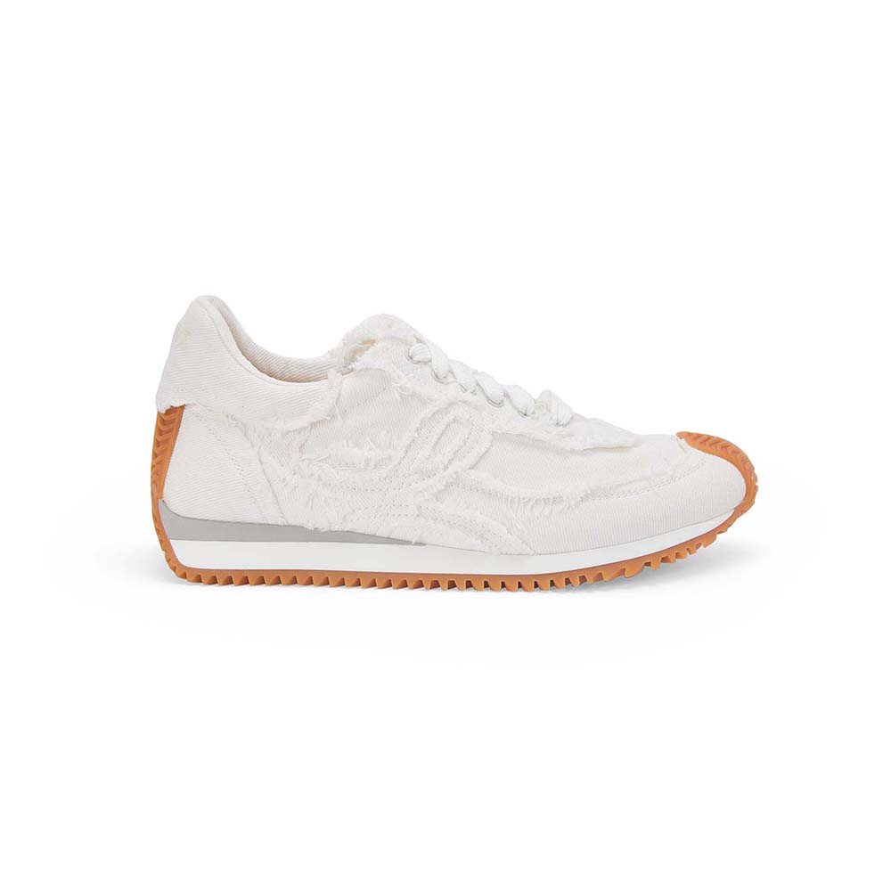 Side view of Loewe Women Flow Runner in Denim-White sneaker