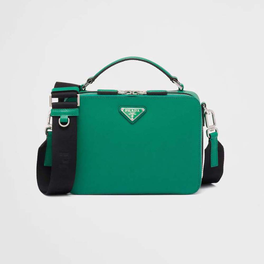 Prada Men Brique Saffiano Leather Bag-Green
