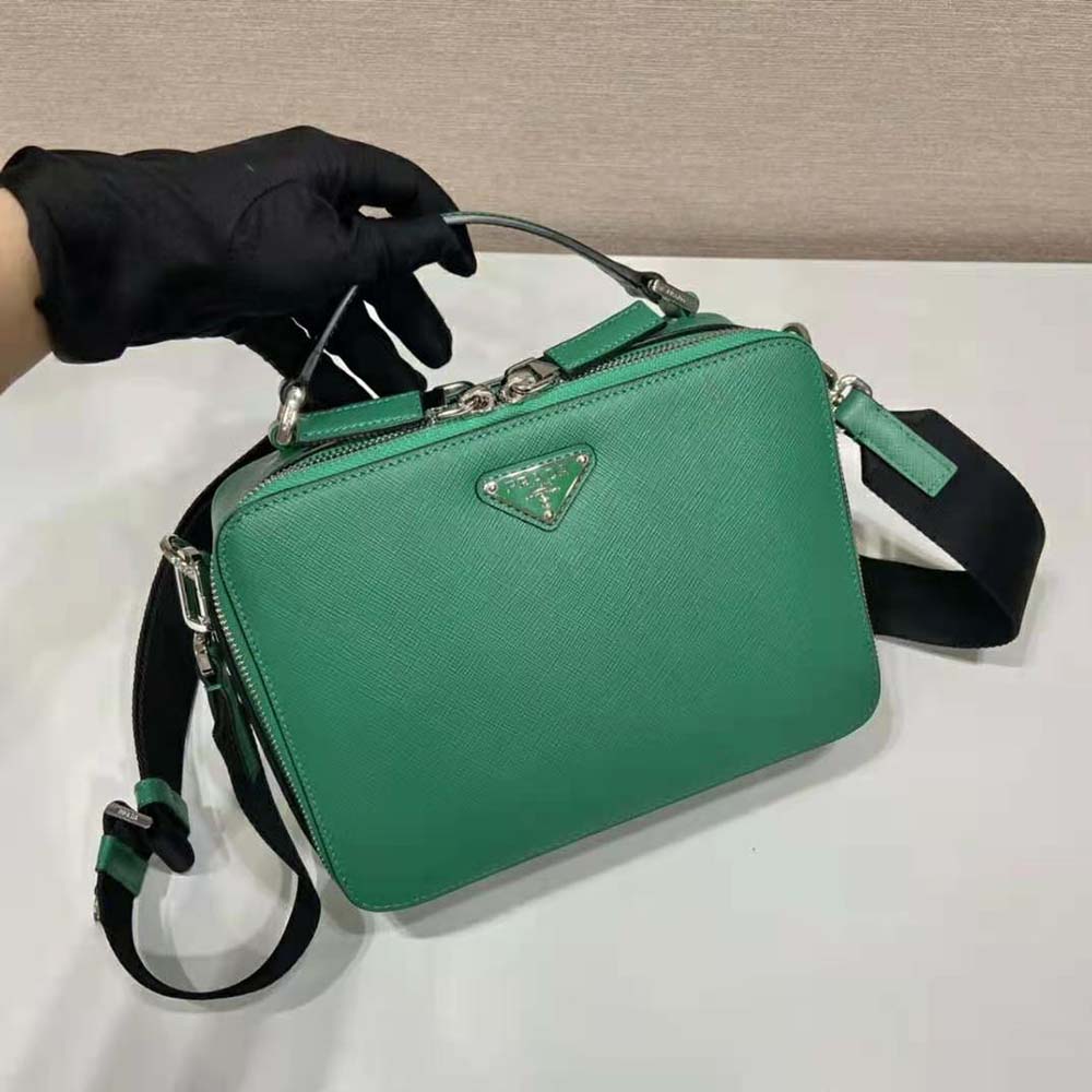 Prada Men Brique Saffiano Leather Bag-Green - image 5