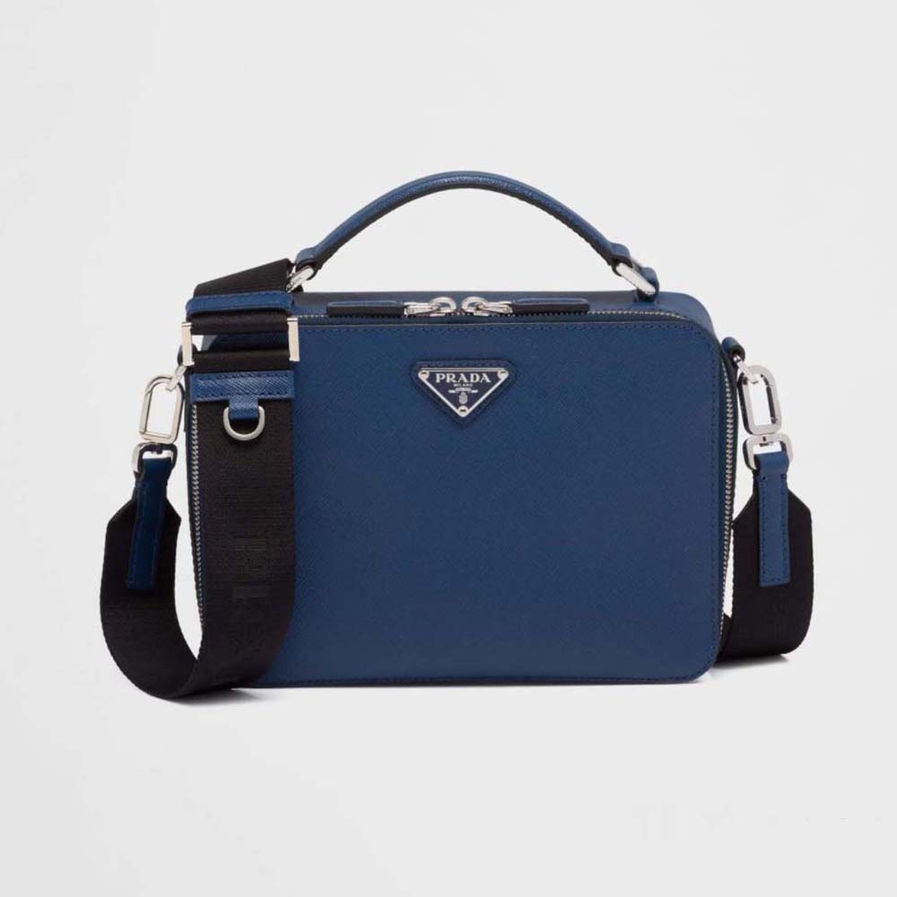 Prada Men Brique Saffiano Leather Bag-Navy