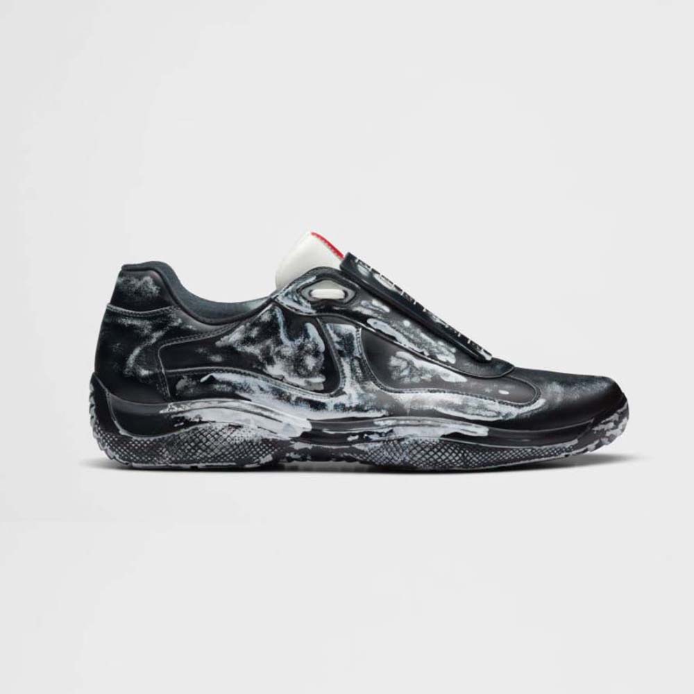Side profile of Prada Unisex Cass x Prada Americas Cup D3cay Sneakers-Black