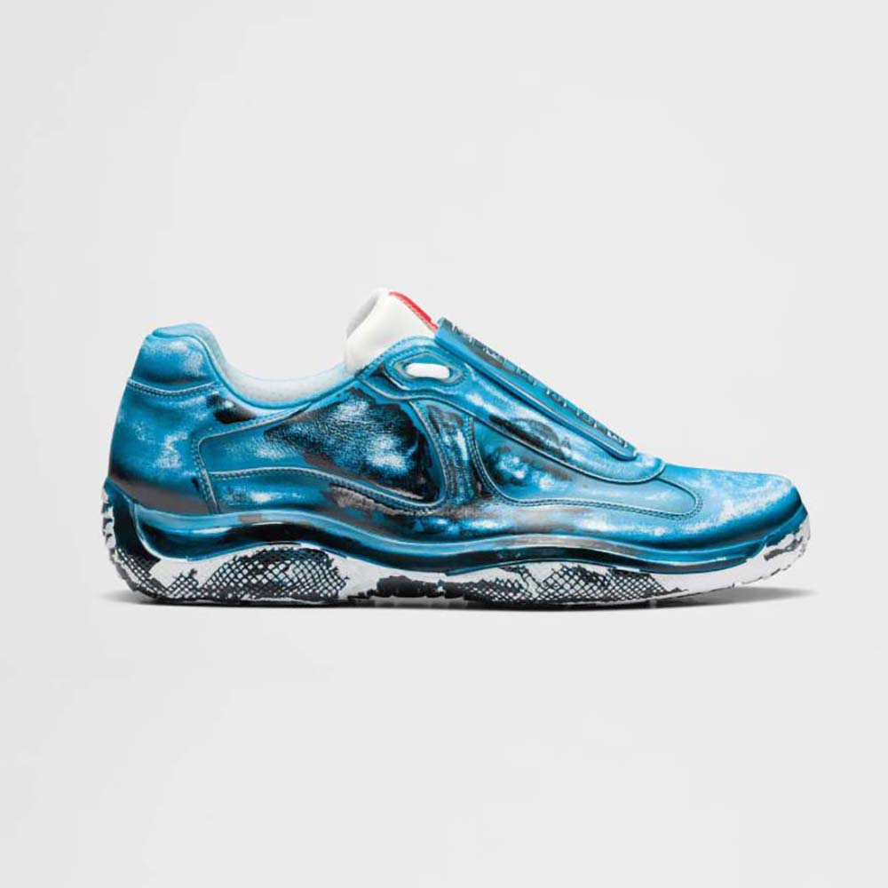 Side profile of Prada Unisex Cass x Prada Americas Cup D3cay Sneakers-Navy