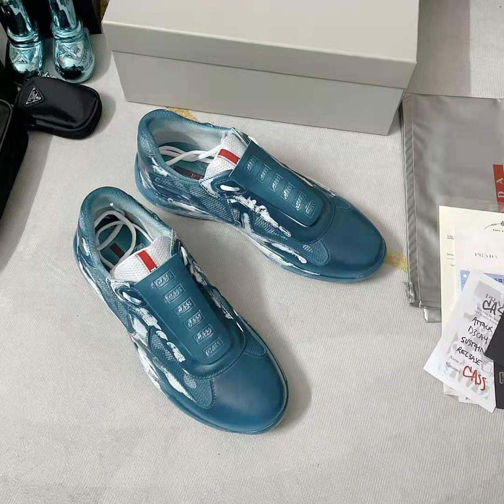 Top view showing lace-up closure of Prada Unisex Cass x Prada Americas Cup D3cay Sneakers-Navy