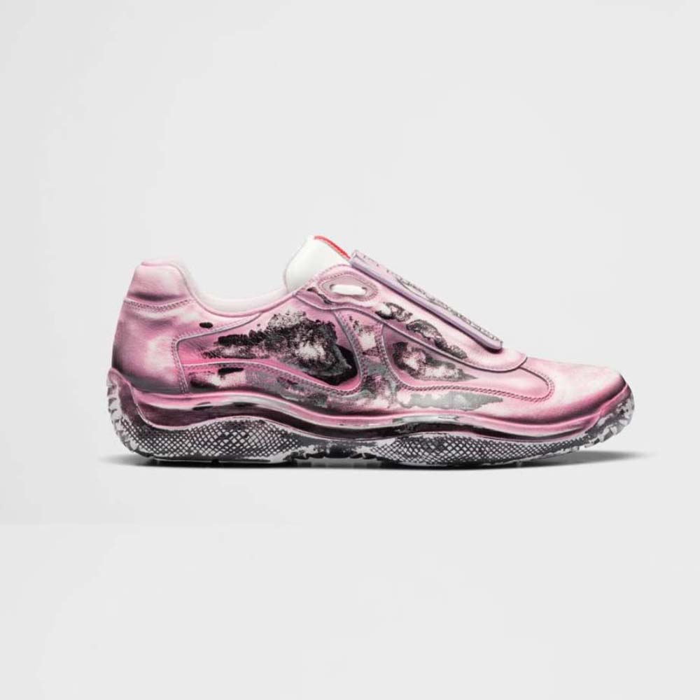Side profile of Prada Unisex Cass x Prada Americas Cup D3cay Sneakers-Pink