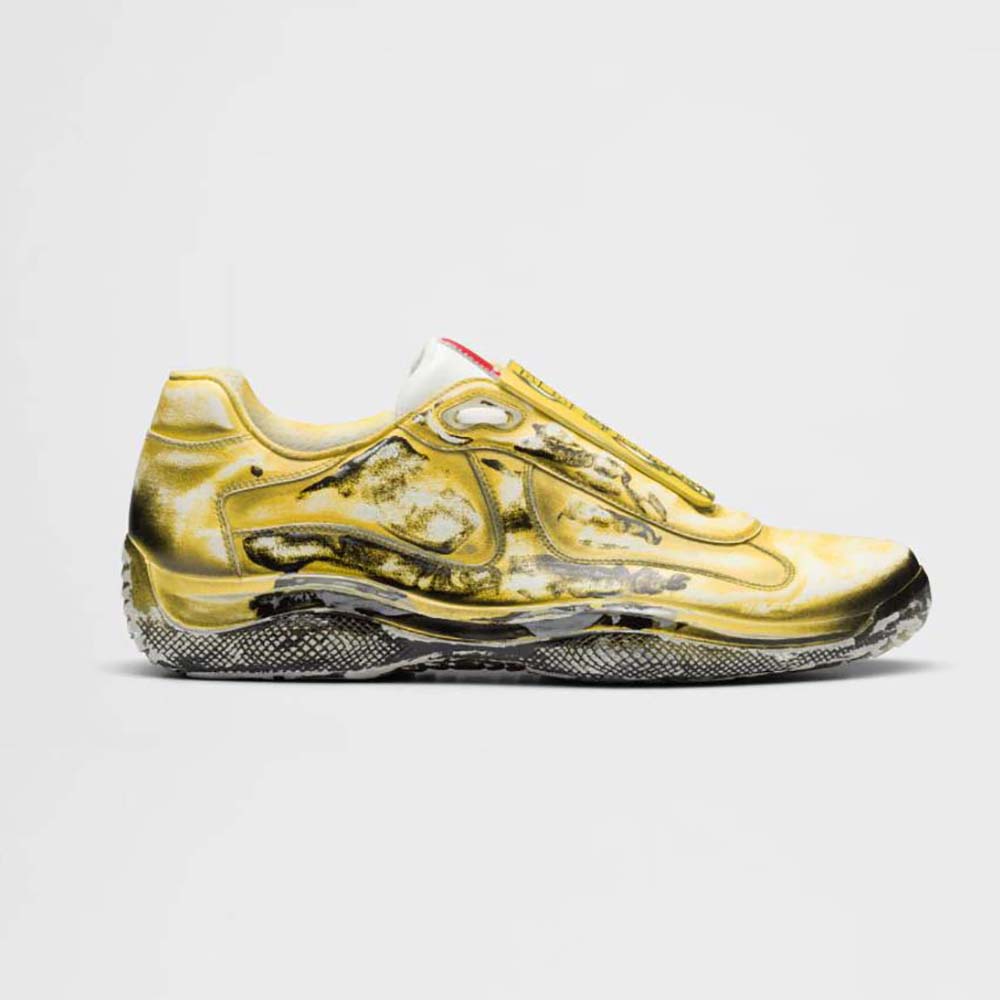 Side profile of Prada Unisex Cass x Prada Americas Cup D3cay Sneakers-Yellow