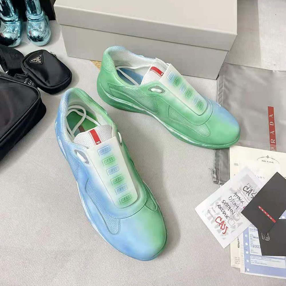 Top view showing lace-up closure on Prada Americas Cup sneakers