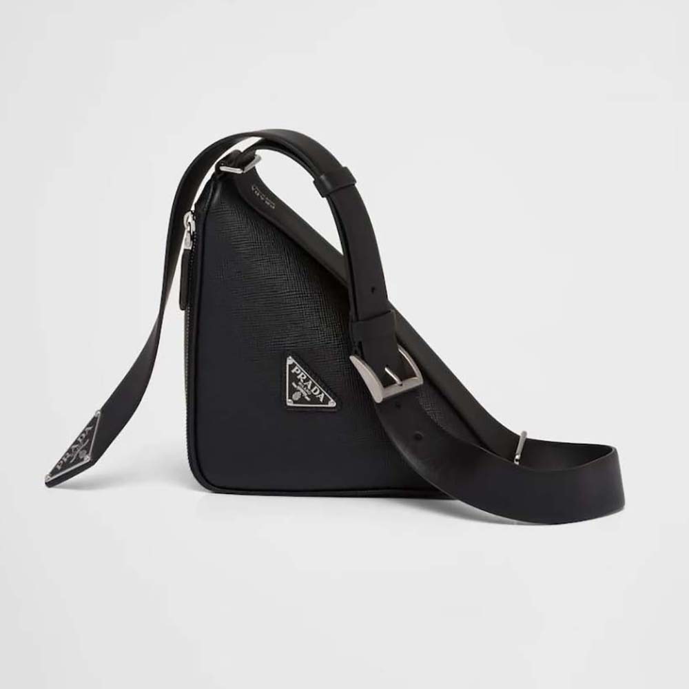 Front view of Prada Unisex Saffiano Leather Belt Bag-Black with logo detail